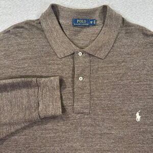 Ralph Lauren Polo Shirt Mens 3XB Big Heather Brown Long Sleeve Cotton Preppy EUC